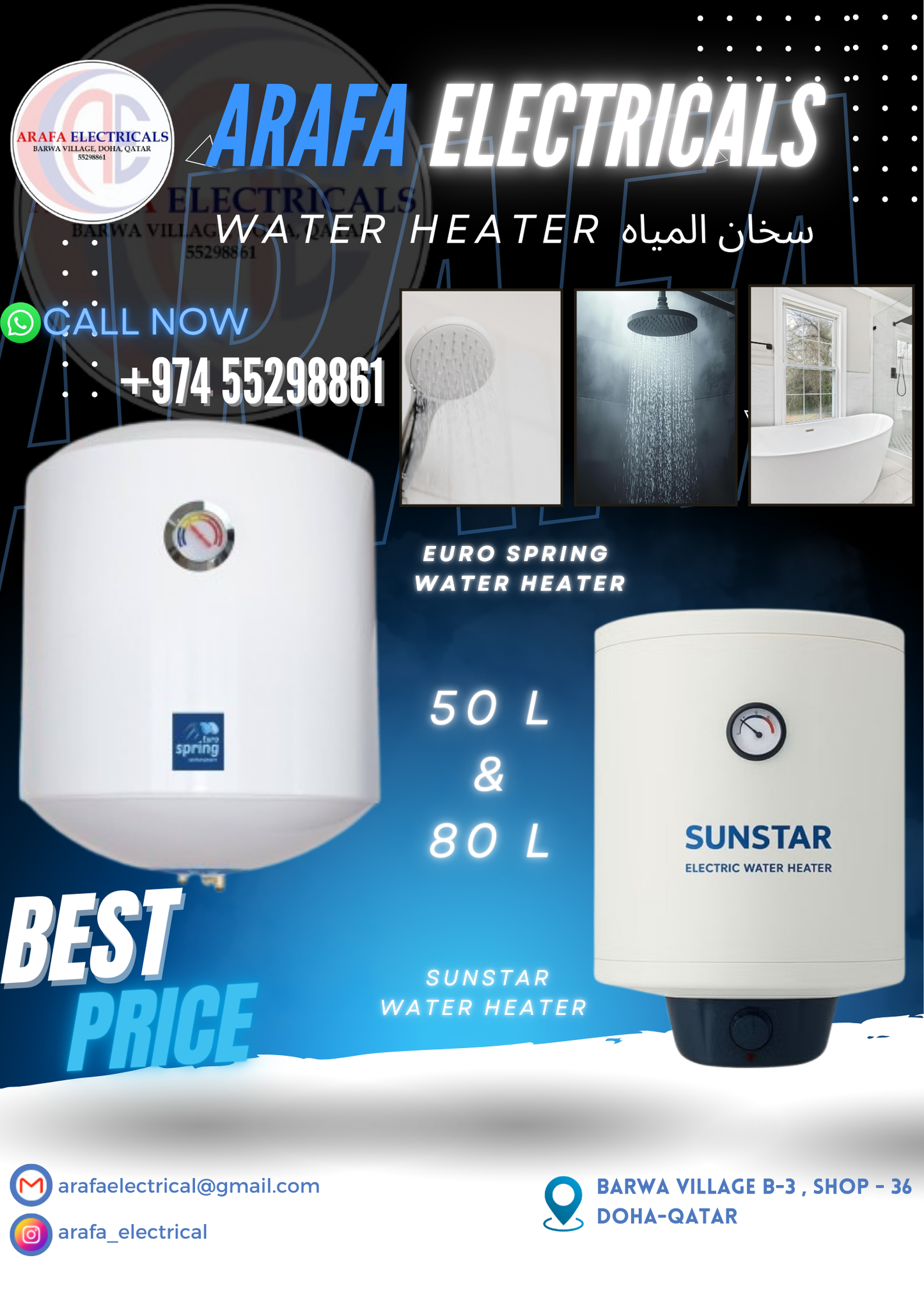 Euro Spring water heater 50L 80L electric geyser wall mounted Qatar